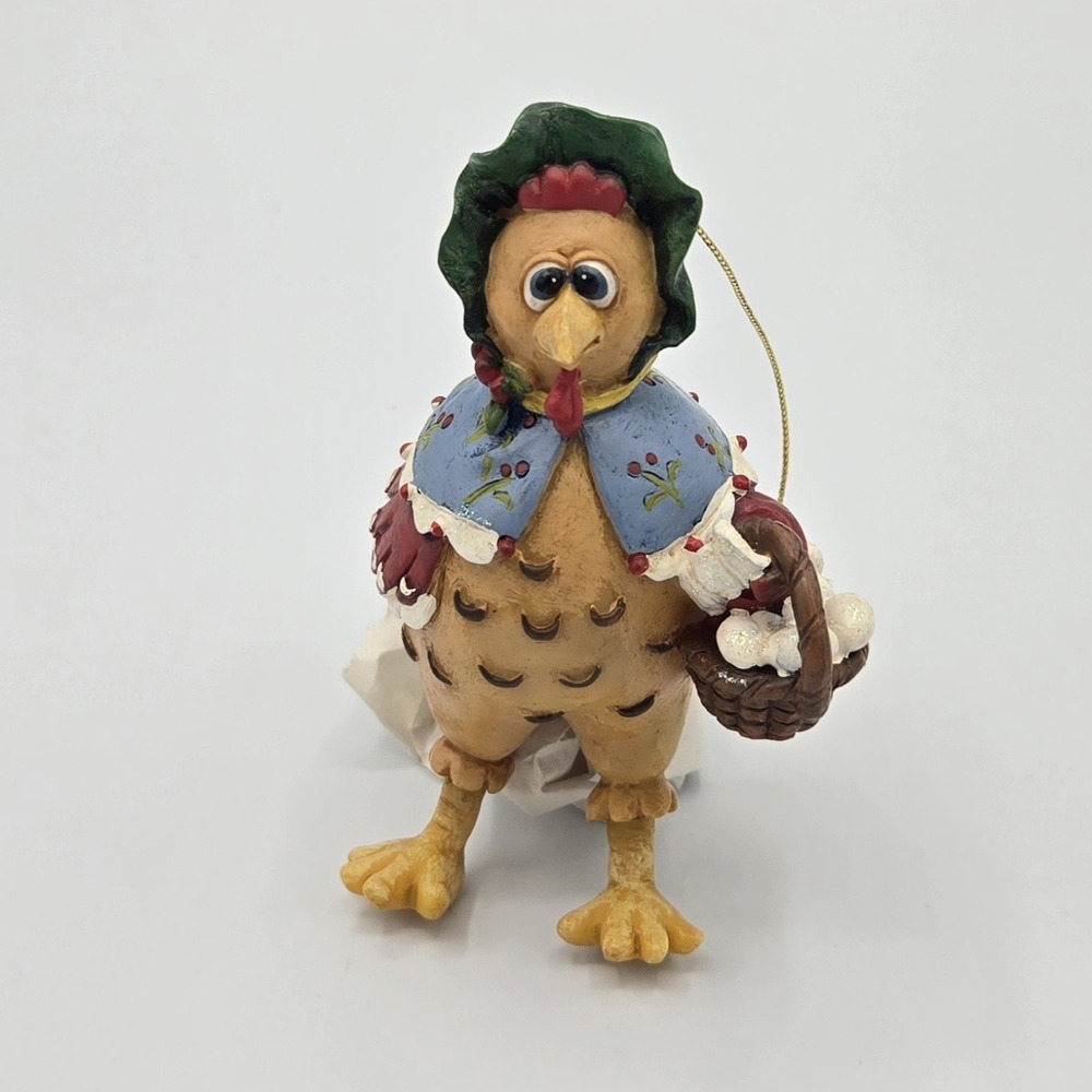 Country‎ Chicken in Bonnet with basket of eggs Christmas ornament